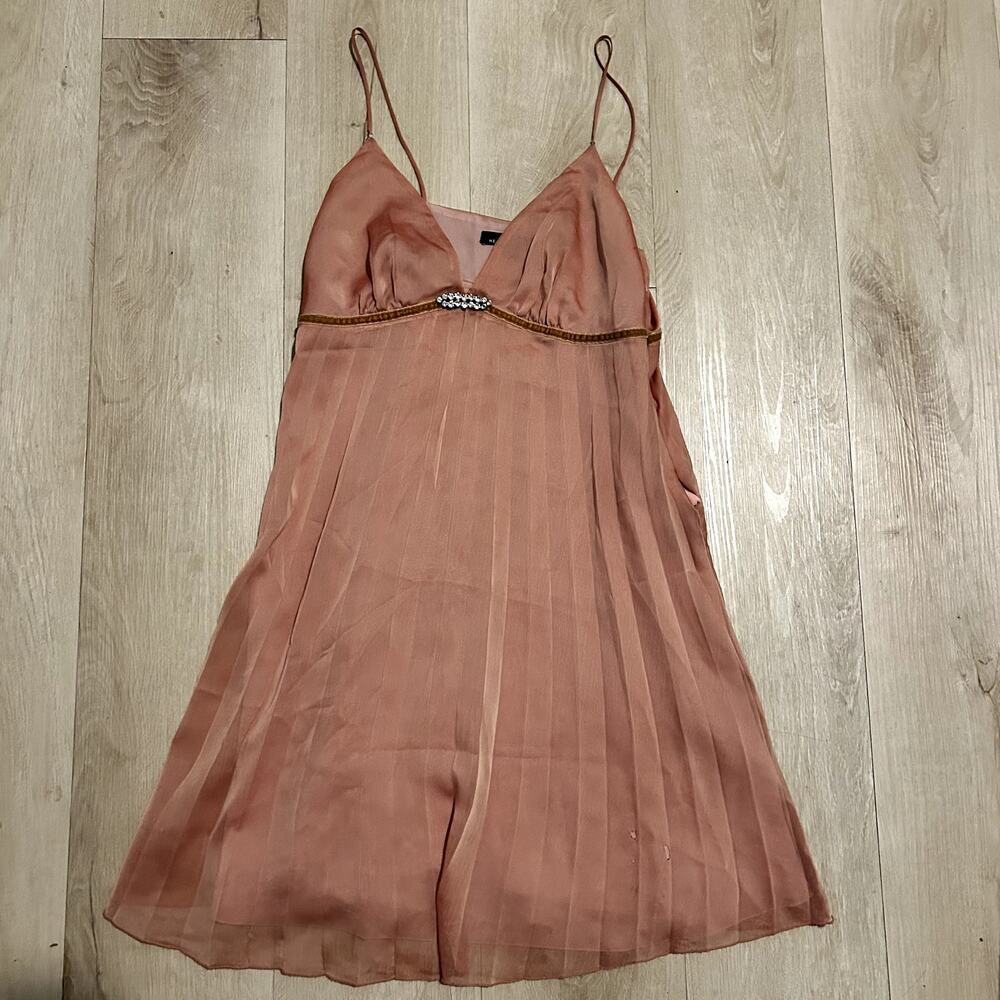 Heart Moon Star Pink Chiffon Pleated Rhinestone Dress Size M